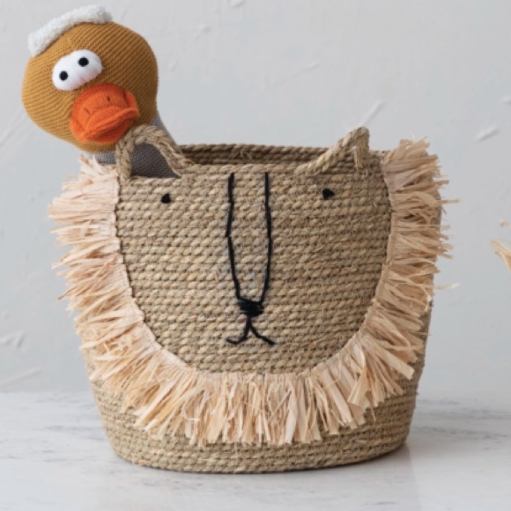 WOVEN SEAGRASS LION 1/ BASKET W/HANDLES
